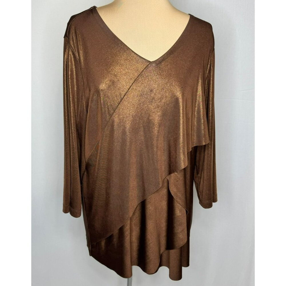 Chico's Metallic Brown Layered Blouse